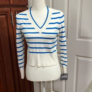 Marled Blue and White Striped Sweater Size:XS